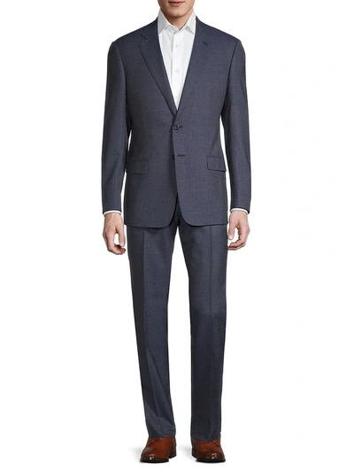 Armani Collezioni G-line Checked Wool Formal Suit In Blue