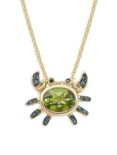 Effy Women's 14k Yellow Gold, Peridot & Black & Blue Diamond Crab Pendant Necklace