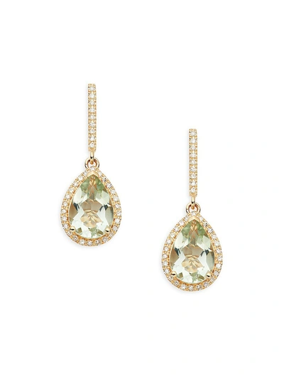 Effy Women's 14k Yellow Gold, Green Amethyst & Diamond Drop Earrings