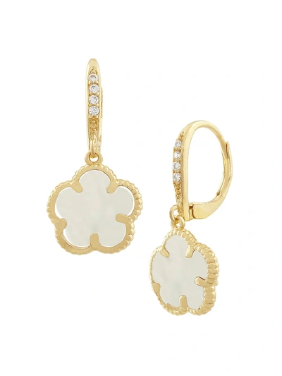 Jan-kou Women's Flower 14k Yellow Goldplated, Mother-of-pearl & Cubic Zirconia Hoop-drop Earrings