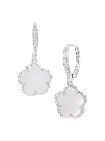 Jan-kou Women's Flower 14k White Goldplated, Mother-of-pearl & Cubic Zirconia Hoop-drop Earrings