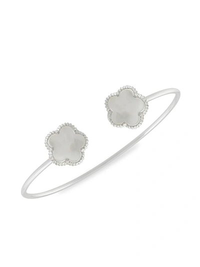 Jan-kou Women's Flower Rhodium-plated & Mother-of-pearl Cuff Bracelet In Neutral