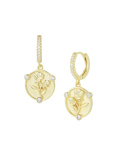 Chloe & Madison Women's 14k Gold Vermeil & Cubic Zirconia Floral Charm Huggie Earrings