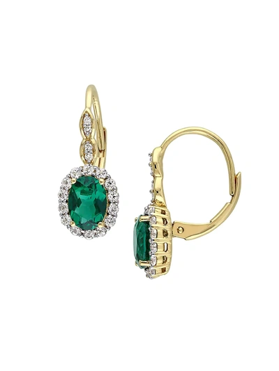 Sonatina Women's 14k Yellow Gold, Created Emerald, White Topaz & Diamond Drop Earrings