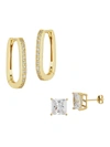 Chloe & Madison Women's Set Of 2 18k Gold Vermeil & Cubic Zirconia Squared Hoop & Stud Earrings In Gold