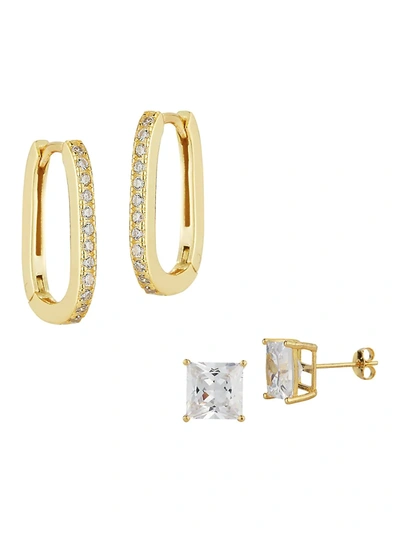Chloe & Madison Women's Set Of 2 18k Gold Vermeil & Cubic Zirconia Squared Hoop & Stud Earrings