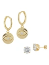 Chloe & Madison Women's Set Of 2 18k Gold Vermeil & Cubic Zirconia Stud & Evil Eye Huggie Drop Earrings In Gold