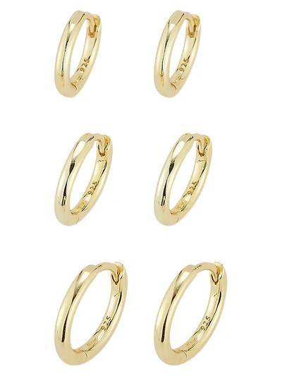 Chloe & Madison Women's Set Of 3 18k Gold Vermeil Huggie Hoop Earrings Set