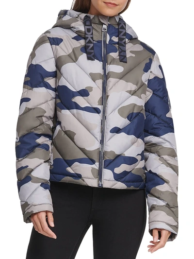 Dkny Women's Camo-print Packable Puffer Jacket In Navy Combo