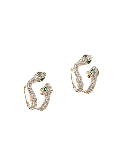 Eye Candy La Women's Luxe Golden Snake 18k Goldplated & Crystal Cuff Earrings In Neutral