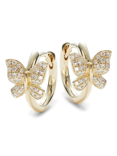 Saks Fifth Avenue Women's 14k Yellow Gold & Diamond Butterfly Huggie Earrings