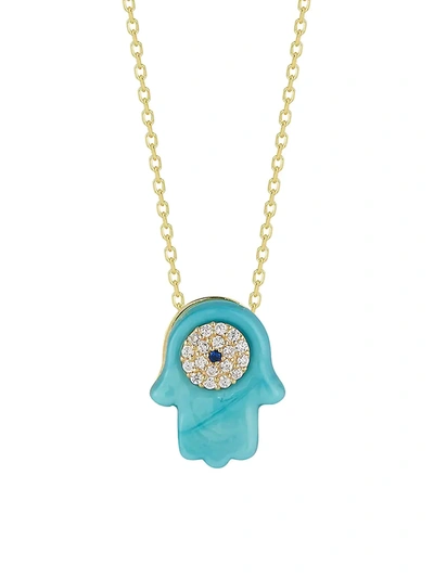Chloe & Madison Women's Gold Vermeil & Cubic Zirconia Hamsa Pendant Necklace