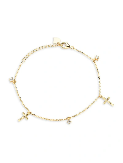 Chloe & Madison Women's Gold Vermeil & Cubic Zirconia Cross Charm Bracelet