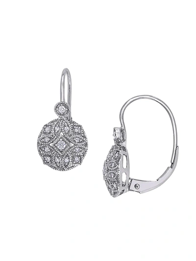 Sonatina Women's 14k White Gold & Diamond Drop Earrings