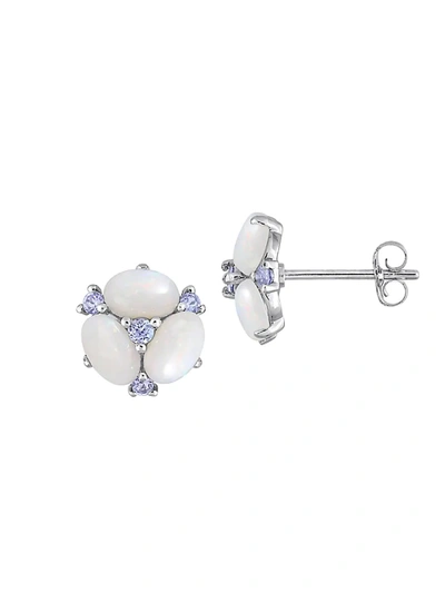 Sonatina Women's 14k White Gold, Opal & Tanzanite Stud Earrings