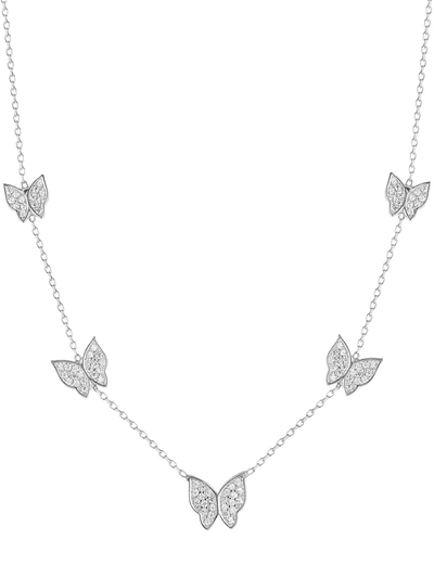 Chloe & Madison Women's Rhodium Plated Sterling Silver & Cubic Zirconia Butterfly Station Necklace
