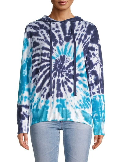 Central Park West Women's Tie-dyed Cotton-blend Hoodie In White Blue Tie Dye