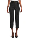 Vince Women's Belted Linen-blend Pants In Black