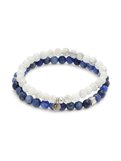 Tateossian Men's 2-piece Sterling Silver & White & Blue Sodalite Beaded Bracelet Set