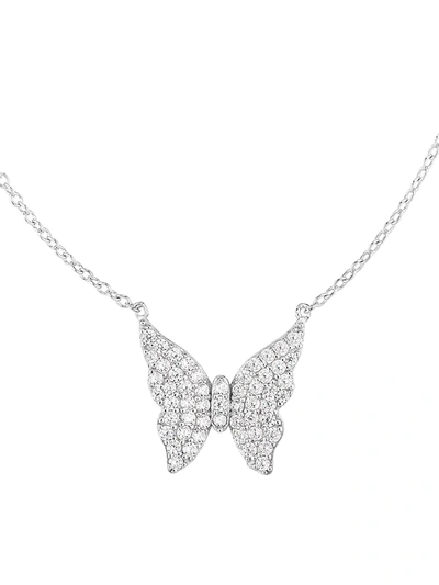 Chloe & Madison Women's Rhodium Plated Sterling Silver & Cubic Zironia Butterfly Pendant Necklace