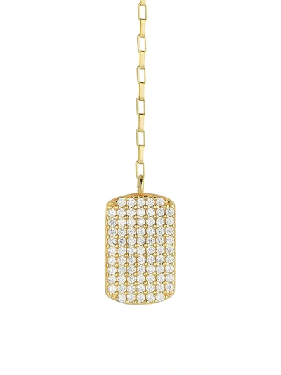 Chloe & Madison Women's Gold Vermeil & Cubic Zirconia Dog Tag Pendant Y-drop Necklace