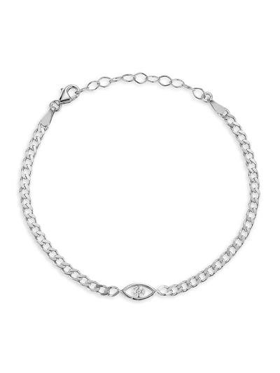 Chloe & Madison Women's Rhodium Plated Sterling Silver & Cubic Zirconia Evil-eye Curb Chain Bracelet