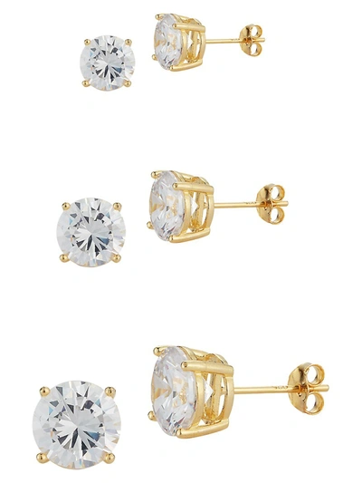 Chloe & Madison Women's Set Of 3 18k Gold Vermeil & Cubic Zirconia Stud Earrings