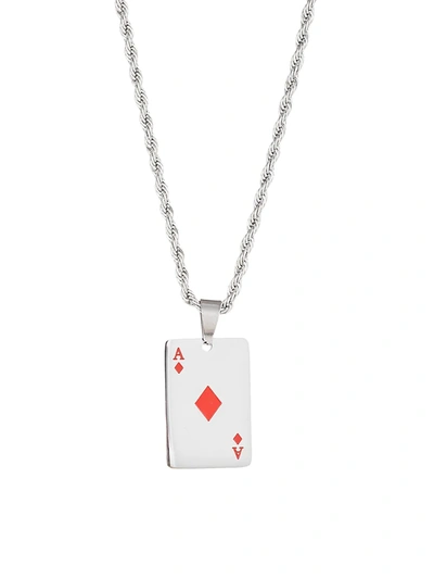 Eye Candy La Women's Luxe Silvertone Titanium Ace Of Diamonds Card Pendant Necklace In Neutral