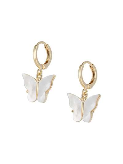 Eye Candy La Women's Luxe 18k Goldplated & Shell Pearl Hoop Butterfly Earrings In Neutral