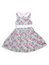 Joe-ella Little Girl's Floral-print Cotton Dress In Aqua