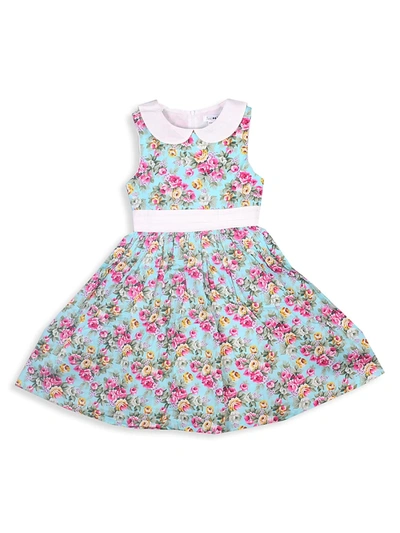 Joe-ella Kids' Little Girl's Floral-print Cotton Dress In Aqua