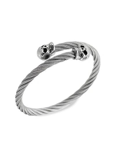 Eye Candy La Women's Luxe Double Skull Silvertone Titanium Cuff Bracelet In Neutral