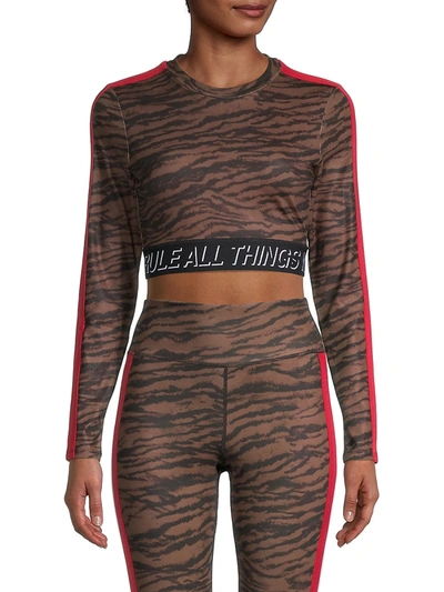 Pam & Gela Women's Tiger-print Cropped Top