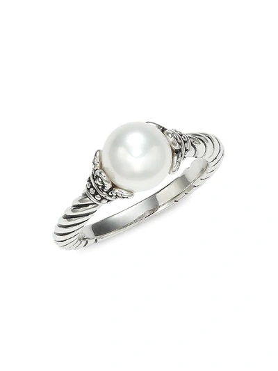 Belpearl Women's Oceana Sterling Silver & 8.5mm White Round Cultured Pearl Ring