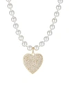 EYE CANDY LA WOMEN'S THE LUXE COLLECTION MIRANDA SHELL PEARL & CUBIC ZIRCONIA HEART PENDANT NECKLACE,0400013247720