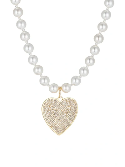 Eye Candy La Women's The Luxe Collection Miranda Shell Pearl & Cubic Zirconia Heart Pendant Necklace In Neutral