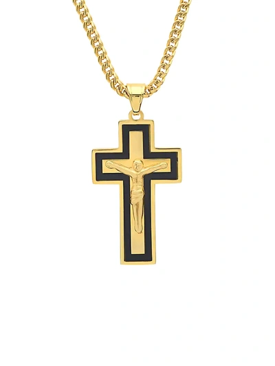 Anthony Jacobs Men's Two-tone Stainless Steel Crucifix Pendant Necklace In Black