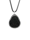 ANTHONY JACOBS MEN'S BLACK IP-PLATED STAINLESS STEEL & GREY & WHITE CRYSTAL LAUGHING BUDDHA PENDANT NECKLACE,0400014191333