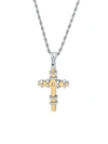 ANTHONY JACOBS MEN'S 18K GOLDPLATED STAINLESS STEEL & SIMULATED DIAMOND CROSS PENDANT NECKLACE,0400014191635