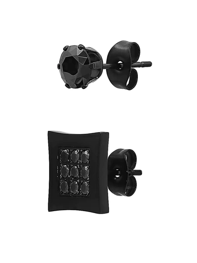 Anthony Jacobs Men's Set Of 2 Black Ip Stainless Steel & Simulated Diamond Earrings