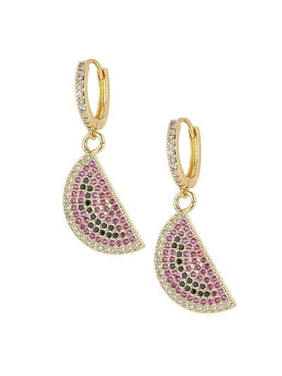 Eye Candy La Women's Luxe Watermelon 18k Goldplated & Crystal Huggie Drop Earrings In Neutral