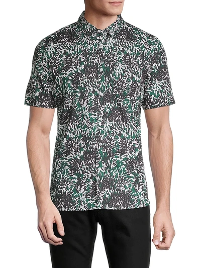 French Connection Men's Printed Short-sleeve Shirt In Urban Green