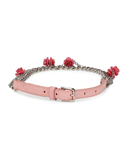 Dolce & Gabbana Women's Floral Leather Belt In Pink