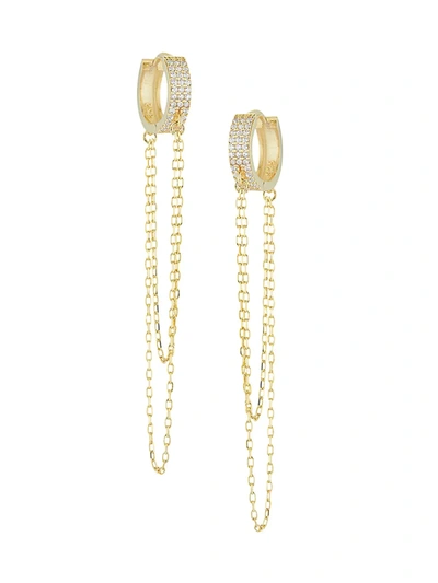 Chloe & Madison Women's 14k Gold Vermeil & Crystal Chain Huggie Earrings