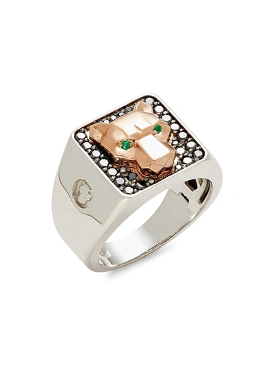 Effy Men's 14k Two-tone Gold, Black Diamond & Emerald Panther Ring
