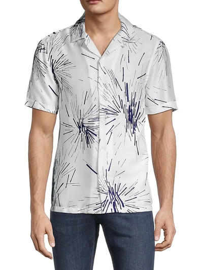 French Connection Men's Printed Short Sleeve Shirt In Wind Grey