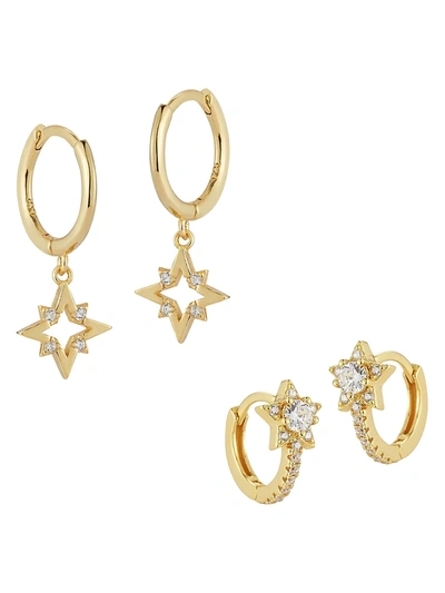 Chloe & Madison Women's Set Of 2 Gold Vermeil & Cubic Zirconia Star Huggies Earrings