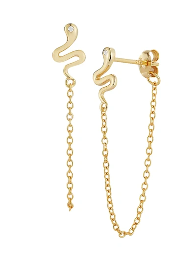 Chloe & Madison Women's Gold Vermeil & Cubic Zirconia Snake Chain Hoop Earrings