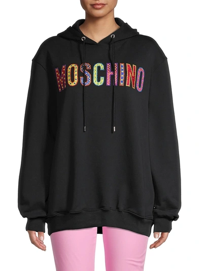 Moschino Women's Logo Embroidery Oversized Hoodie In Black