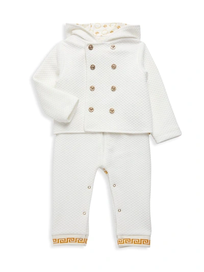 Versace Baby Boy's Textured Jacket & Coverall 2-piece Set In White Gold
